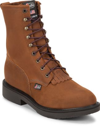 JUSTIN CONDUCTOR BROWN MEN'S STEEL TOE 8" LACE UP BOOT-764