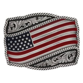MONTANA SILVERSMITHS CLASSIC PAINTED AMERICAN FLAG BUCKLE-A590P
