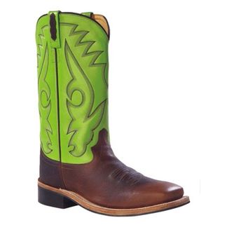 OLD WEST BROWN/THUNDER GREEN BROAD SQUARE TOE MEN'S WESTERN BOOT- BSM1836