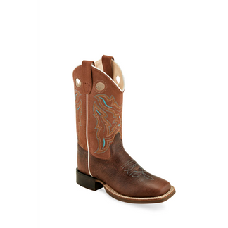 OLD WEST BROWN/TAN SQUARE TOE KID'S WESTERN BOOT-BSY1943