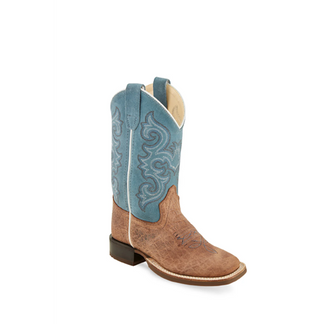 OLD WEST TAN/TURQUOISE SQUARE TOE KID'S WESTERN BOOT-BSY1944