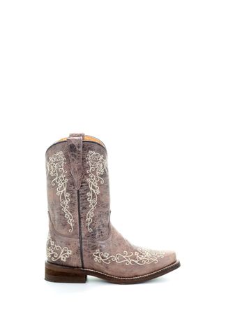 CORRAL BROWN EMBROIDERY SQ. TOE KID'S WESTERN BOOT-E1315