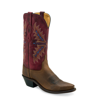 OLD WEST CLOUDY BROWN/BURGUNDY WOMEN'S WESTERN BOOT-LF1611