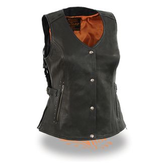 SHAF SNAP FRONT WOMEN'S MOTORCYCLE LEATHER VEST-MLL4565