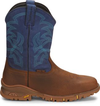 TONY LAMA ROUSTABOUT BLUE WP MEN'S WORK STEEL TOE PULL ON BOOT-TW5010