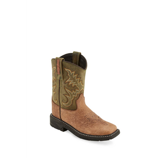 OLD WEST OLIVE/TAN SQUARE TOE KID'S WESTERN WORK BOOT-WB1008