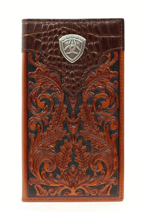 ARIAT OAK EMBOSSED w/CONCHO & ALLIGATOR PRINT RODEO WALLET-A3516208 ...
