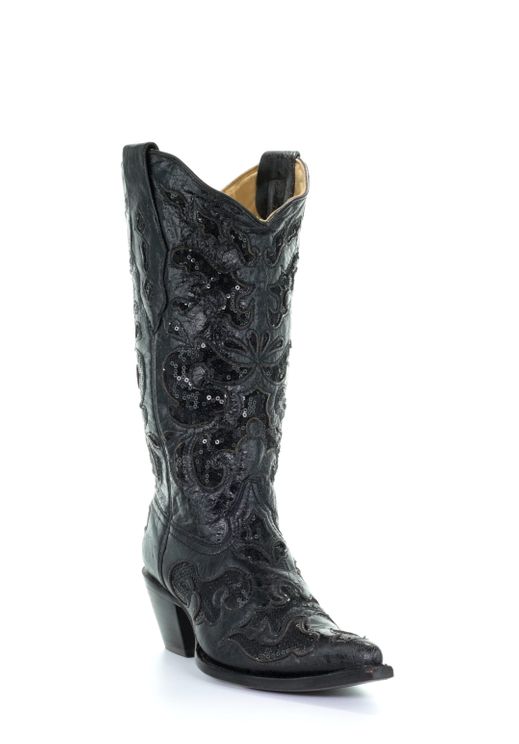 CORRAL BLACK GOAT SEQUINS INLAY WOMEN'S WESTERN BOOT-A1070-CORR | Chuck ...