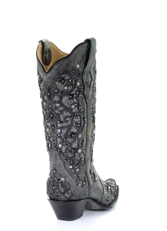 BOOT LADIES A3672 CORRAL GREY GLITTER INLAY CRYSTALS
