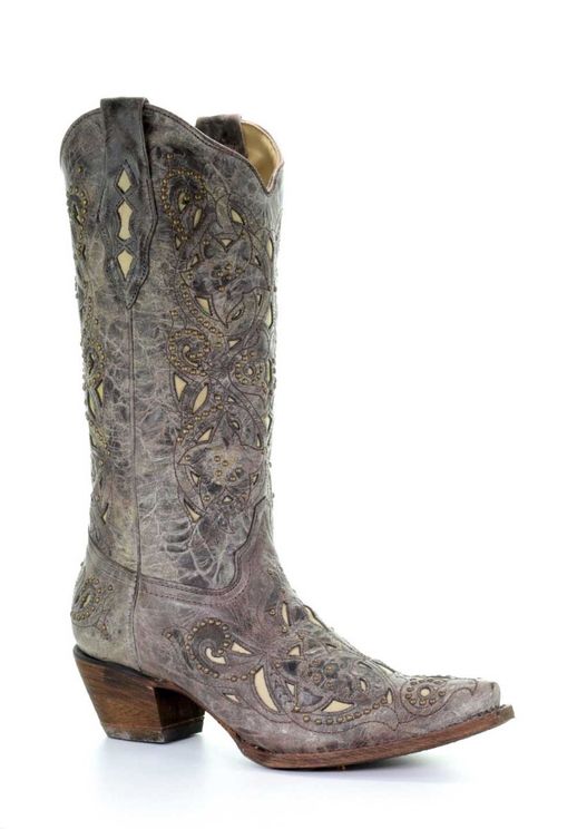 CORRAL BONE INLAY & STUDS WOMEN'S WESTERN BOOT-A1098 | Chuck's Boots