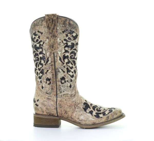 CORRAL GLITTER INLAY/EMBROIDERY SQ TOE KID'S WESTERN BOOT-T0042 | Chuck ...