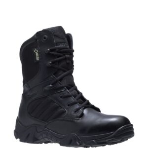 A 3/4 turned Bates GX-8 Black Men's Uniform 8" Lace Up Boot.