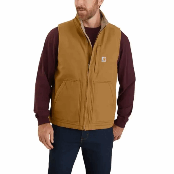 CARHARTT WASHED DUCK SHERPA-LINED MOCK MENS VEST-104277-BRN