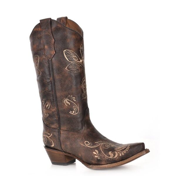 Distressed Brown and Bone Dragonfly Embroidery Snip Cowgirl
