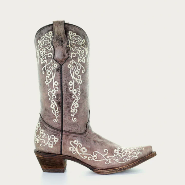 Bone Color Floral Stitching Teen Cowgirl