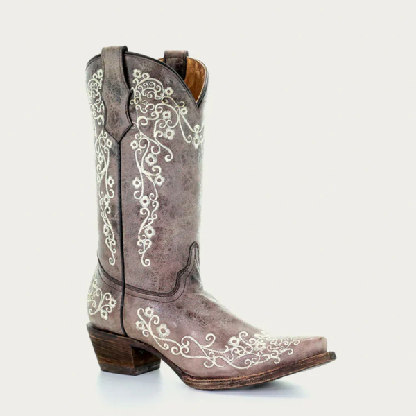 Bone Color Floral Stitching Teen Cowgirl - Image 2