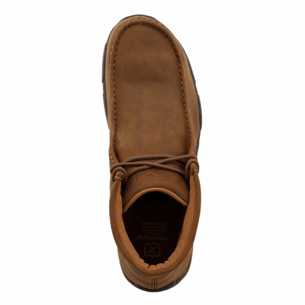 An overhead look at a Twisted X Chukka Driving Moc Men's Work Steel Toe Shoe.