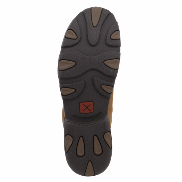 The sole of a Twisted X Chukka Driving Moc Men's Work Steel Toe Shoe.