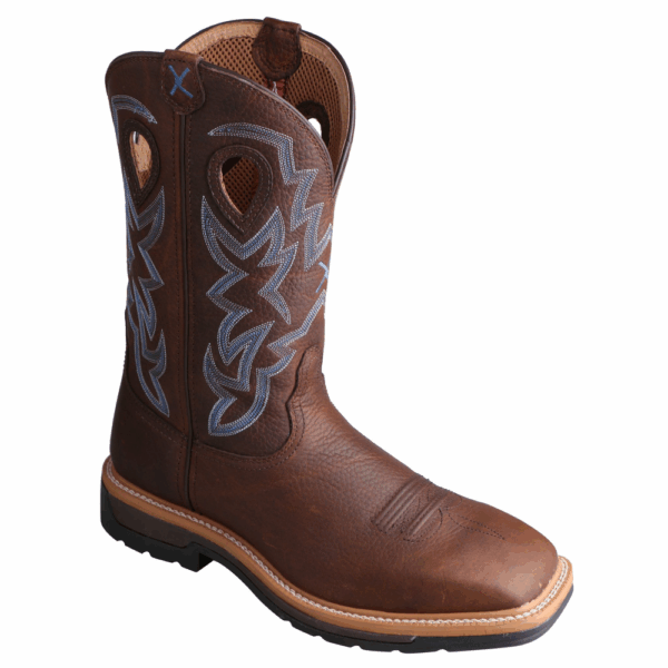 A 3/4 turned Twisted X Lite Western Men's Work Pull On Boot.