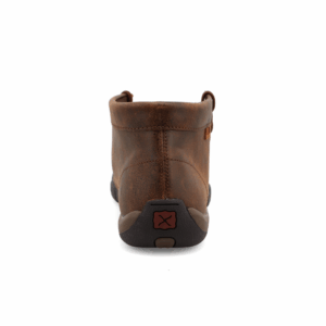 A look at the back and heel of a Twisted X Women's Brown and Tooled Flower Chukka Driving Moc Casual Shoe.