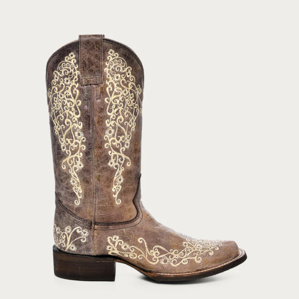Bone Color Floral Stitching Cowgirl