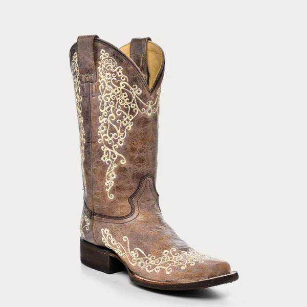 Bone Color Floral Stitching Cowgirl - Image 2