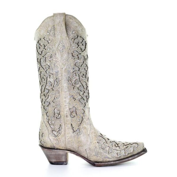 White Glittered Inlay and Crystals Wedding Cowgirl