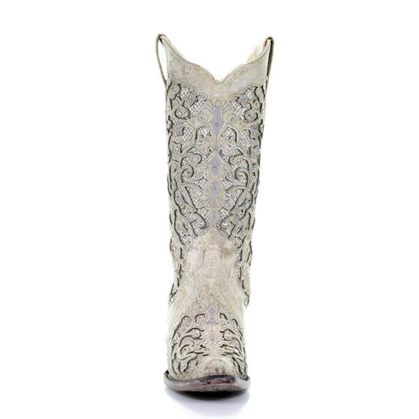 White Glittered Inlay and Crystals Wedding Cowgirl - Image 4