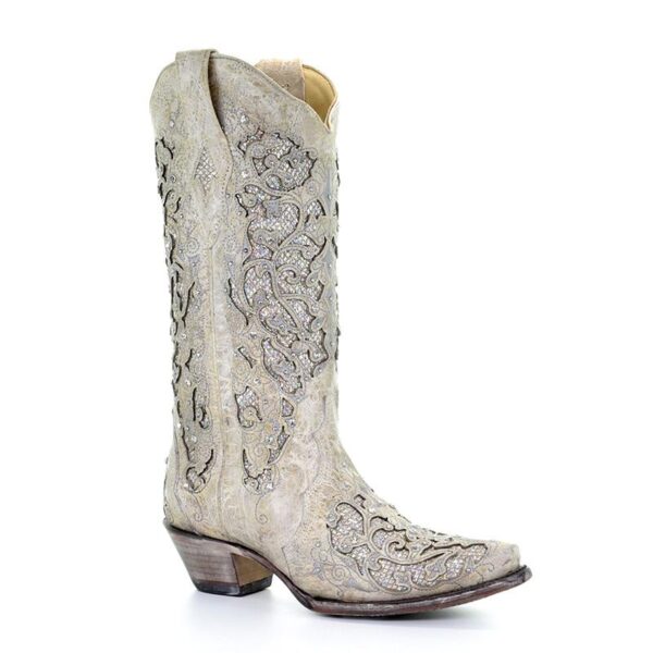 White Glittered Inlay and Crystals Wedding Cowgirl - Image 2