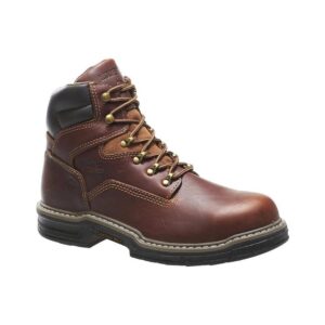 A 3/4 right turned Wolverine Raider Men's Work Steel Toe 6" Lace Up Boot.