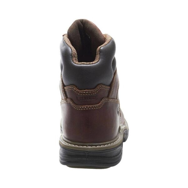 A look at the back and heel of a Wolverine Raider Men's Work Steel Toe 6" Lace Up Boot.