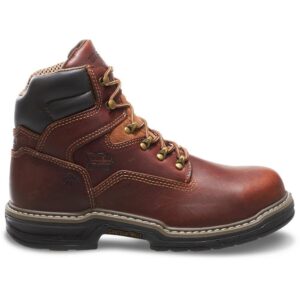 A right profile facing Wolverine Raider Men's Work Steel Toe 6" Lace Up Boot.