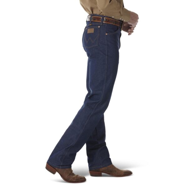 A modeled, right-side-facing look at a pair of Wrangler Rigid Cowboy Cut Original Fit Jeans.