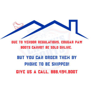 Disclaimer for Cougar Paws products advising customers to contact Chuck's Boots at 888.494.BOOT if they wish to place an order.