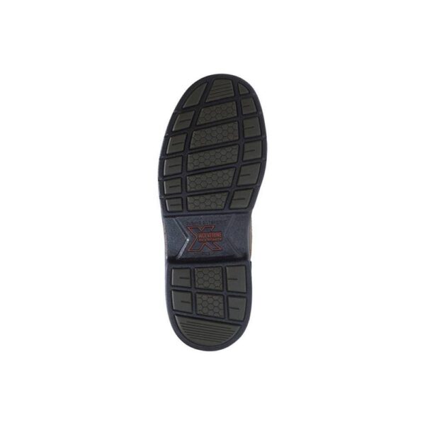 The sole of a Wolverine Raider Men's Work Steel Toe 6" Lace Up Boot.