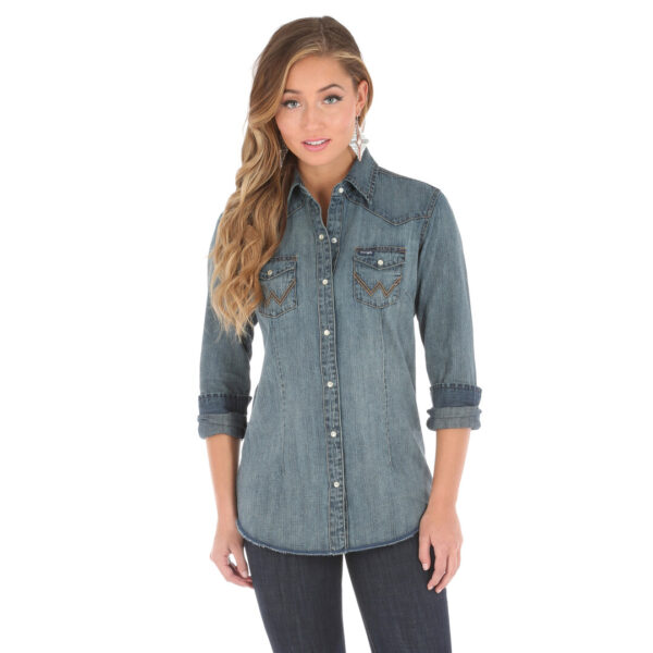 Women's Long Sleeve Western Snap Denim Top-LW3039D - Image 2