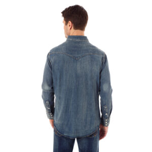Cowboy Cut Long Sleeve Western Denim Snap Work Shirt-MS1039W