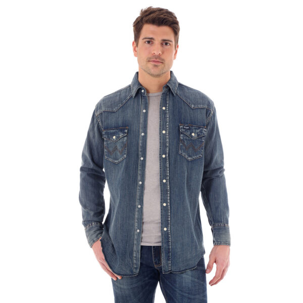 Cowboy Cut Long Sleeve Western Denim Snap Work Shirt-MS1039W - Image 2