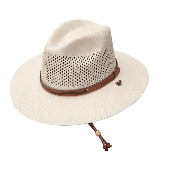 A 3/4 turned Stetson Airway Vented Straw Western Hat.
