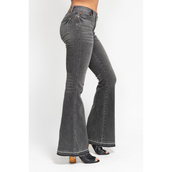 MID RISE TUMMY CONTROL WASHED GRAY RELEASE HEM FLARE JEAN - Image 2