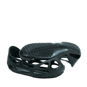An offset pair of Cougar Paws Shoe Covers stacked on top of one another.