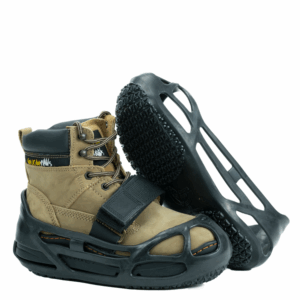 A look at a Cougar Paws Peak Performer Roofing Boot featuring their signature shoe covers.