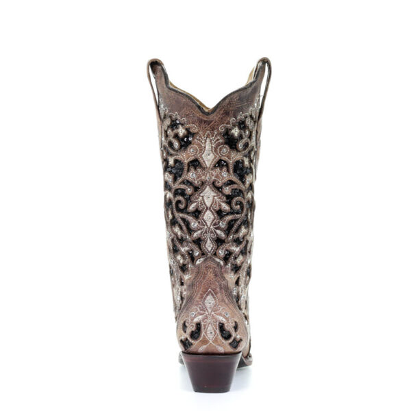 Black Glitter Inlay Floral Overlay with Crystals and Studs Cowgirl - Image 4