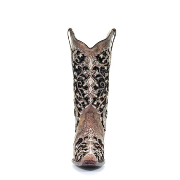 Black Glitter Inlay Floral Overlay with Crystals and Studs Cowgirl - Image 3