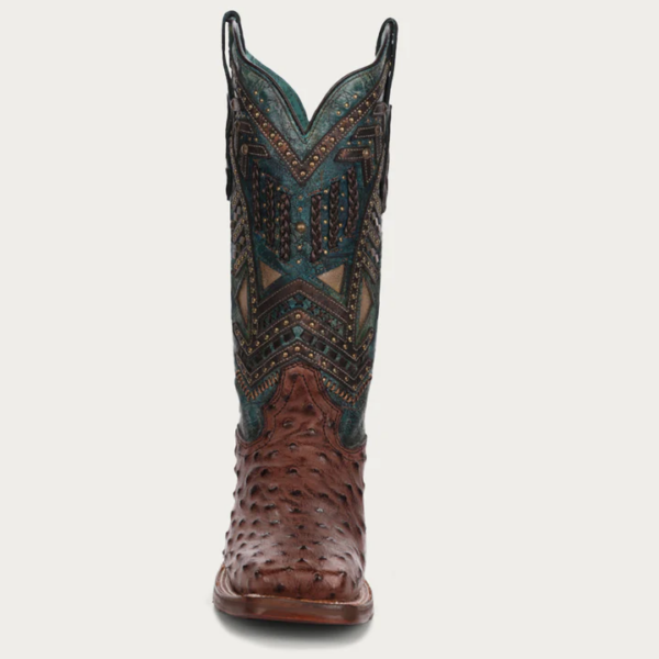Turquoise Stitching Studded with Woven Detail Ostrich Rodeo Cowgirl - Image 3