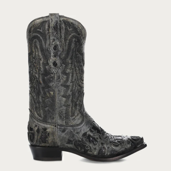 Black Alligator Inlay and Stitching Exotic Cowboy