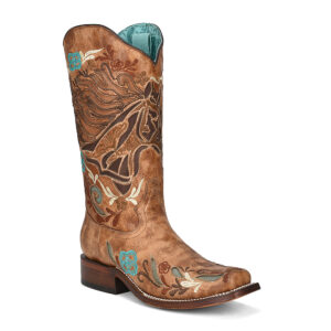 Sand Horse Inlay with Multicolor Embroidery Square Iridescent Cowgirl