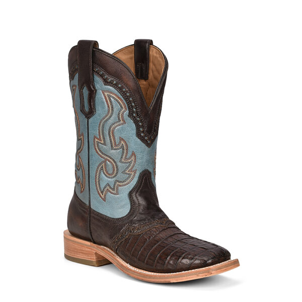 Brown and Blue Caiman Overlay with Stitching Wide Square Rodeo Cowboy