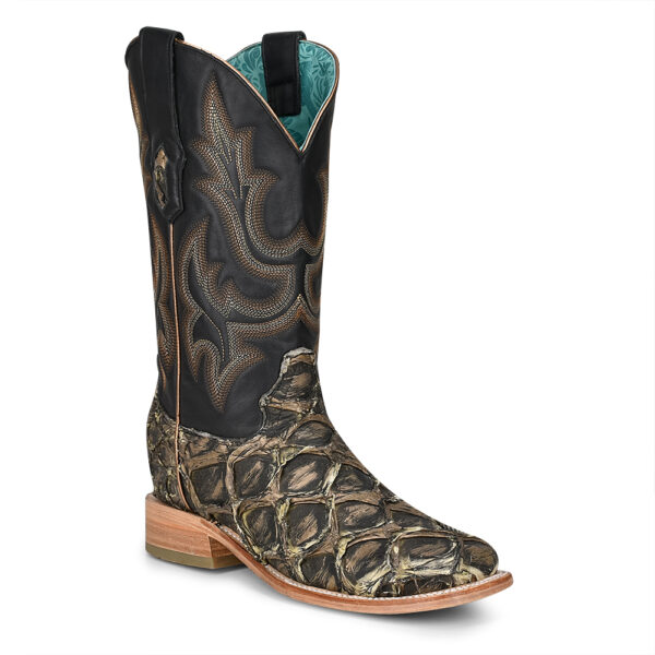 Olive Green and Black Fish Pirarucu with Stitching Wide Square Rodeo Cowgirl