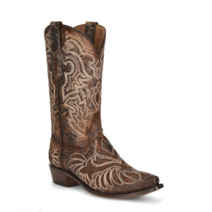 Brown Python Inlay with Embroidery Cowboy